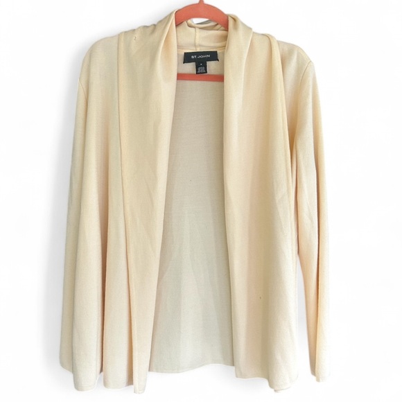 ST. JOHN Knits Wool Blend Butter Yellow Cardigan Sweater Open Shawl Collar | M - Picture 1 of 16